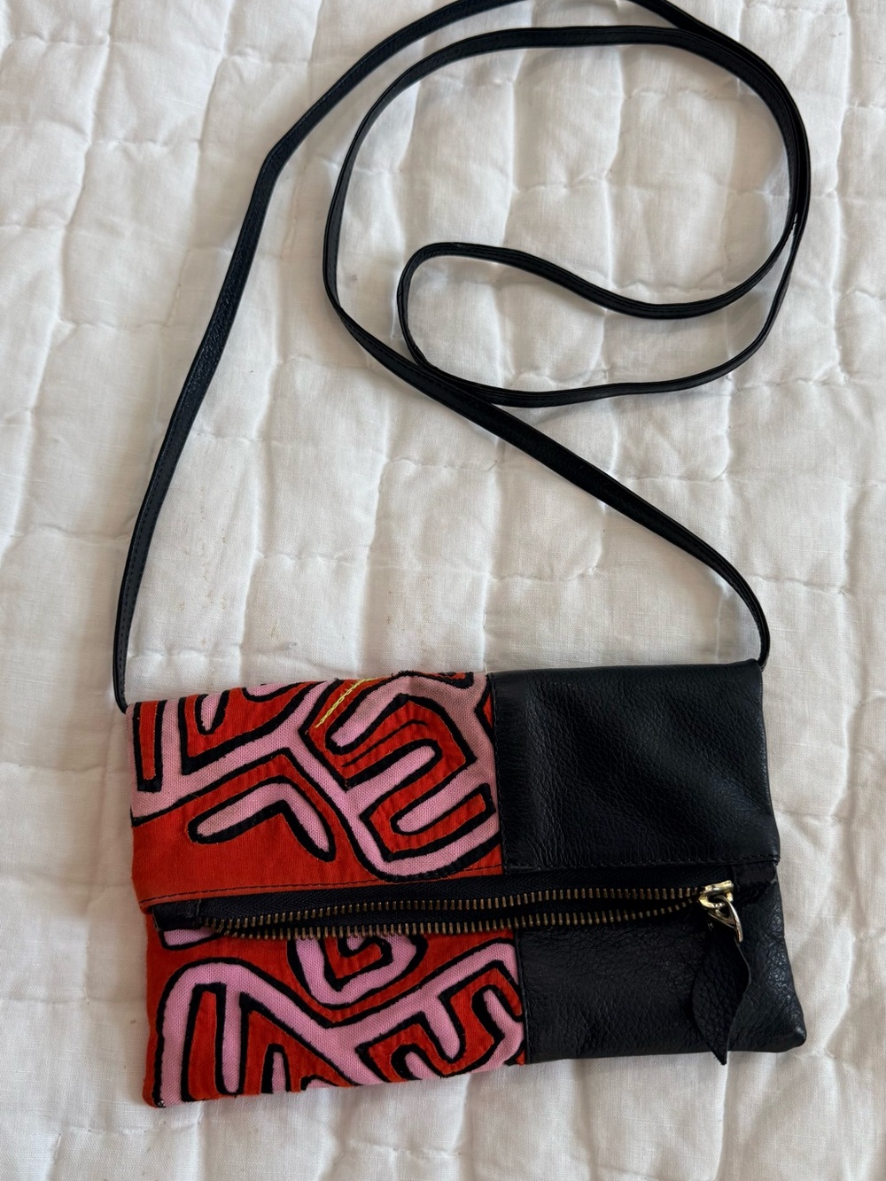 Juan Valdez Black & Red Crossbody Foldover Bag with Pink Accent